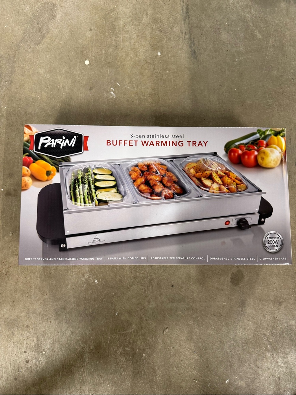 NIB Parini 3-Pan Stainless Steel Buffet Warming Tray - Silver